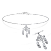 Dream Cather with Tiny Rhinestone Silver Anklet ANK-190